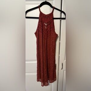Vanity Lace Halter Midi Dress - Rust-small